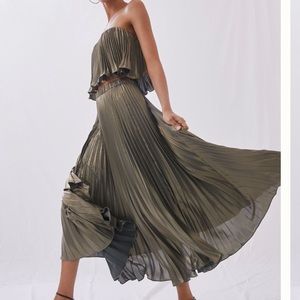 Anthropologie pleated metallic skirt set